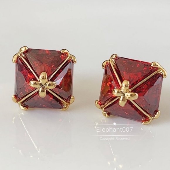 Henri Bendel crystal red stud earrings
